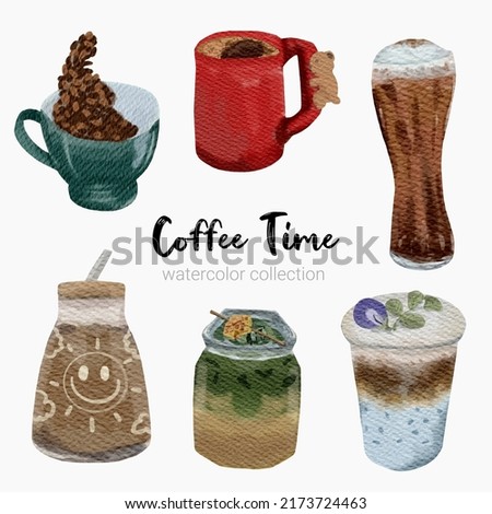 Set of cold Beverages for Cafeteria and restaurant Menu in glass and plastic cup. Non-alcoholic beverages. Healthy lifestyles.