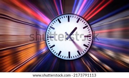 Rush hour Fast car moving tunnel and the clock spins fast ,Fast moving traffic drives moving fast light each effect line light cg time lapse
