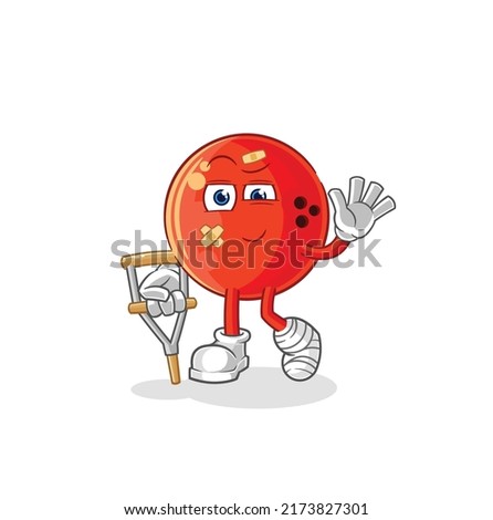the bowling ball sick with limping stick. cartoon mascot vector