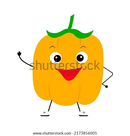 Cute pepper character for kids. Happy yellow vegetable. Cartoon characters for kids coloring book.