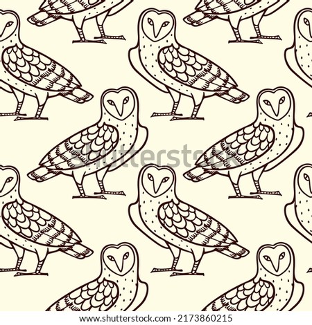 Vector seamless pattern with hand drawn sweet Barn Owls. Ink drawing, decorative graphic style. Beautiful animal design elements, perfect for prints and patterns
