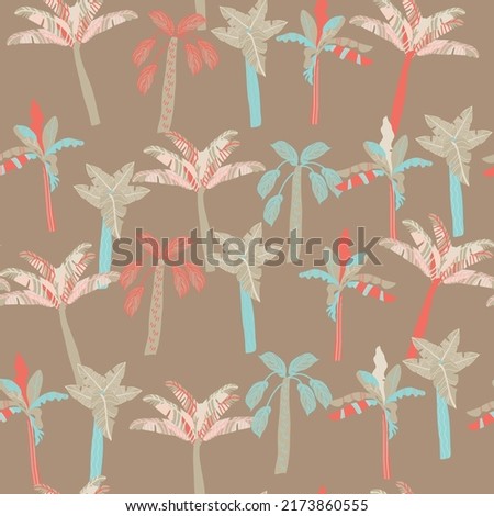 tropical pattern with palm trees, earth tones, vector design for paper, fabric and other surface