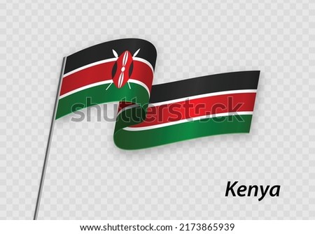Waving flag of Kenya on flagpole. Template for independence day design