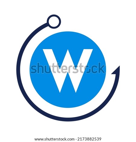Letter W Fishing Logo Design Template. Fishing Club Logo On Letter W Concept