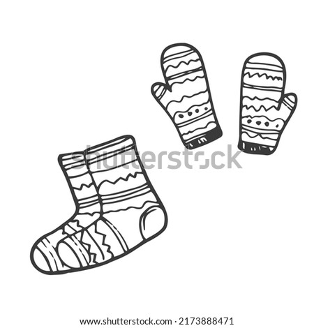 A set of winter clothes, a scarf, a hat, mittens. Vector illustration with items of clothing for cold weather