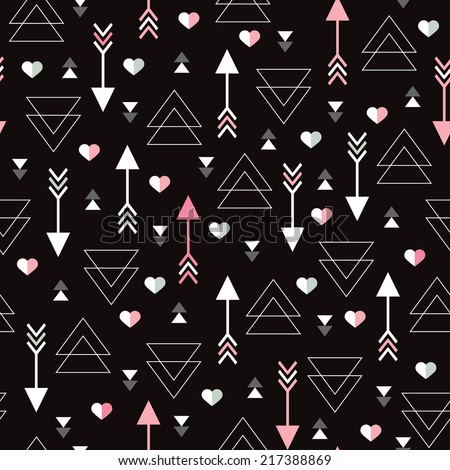 Seamless geometric modern arrow hearts for valentines day and wedding background pattern in vector