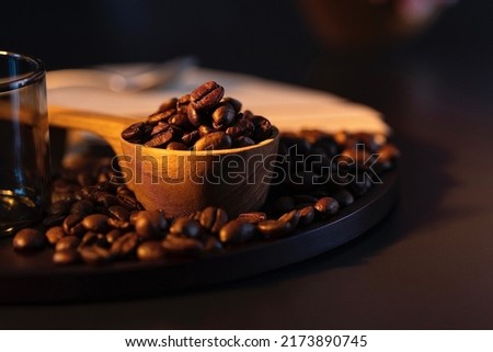 Coffee bean still life, barista making handmade coffee - stock photo