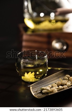 Steeped pure jasmine and dried tea, a traditional Chinese beverage - stock photo