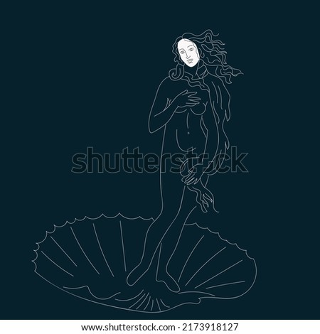 Hand drawn line art of Venus from a painting by Botticelli. Modern drawing of a Renaissance painting. Royalty-Free Stock Photo #2173918127