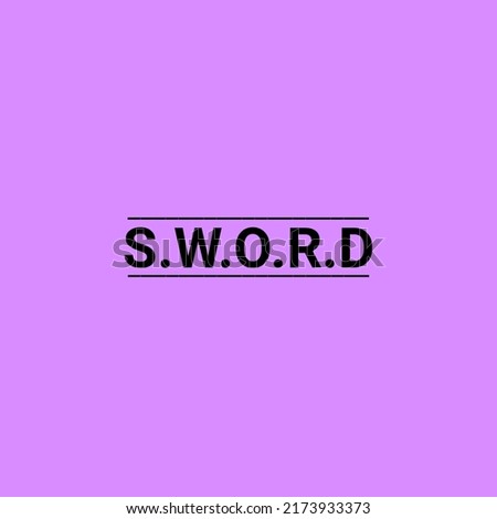 Square pink or purple backdrop with black S.W.O.R.D inscription on the center