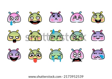 Various Cartoon Emoticons Set with Snails or Slugs. Doodle faces, eyes and mouth. Caricature comic expressive emotions, smiling, crying and surprised character face expressions. Isolated vector