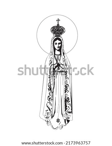 Our Lady of Fatima vector Virgin Mary catholic religious Illustration  Royalty-Free Stock Photo #2173963757