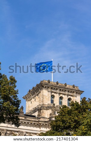 European flag on the Reichstag building Berlin 