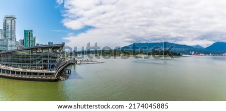 A panorama view along the south shore in Vancouver, Canada in summertime