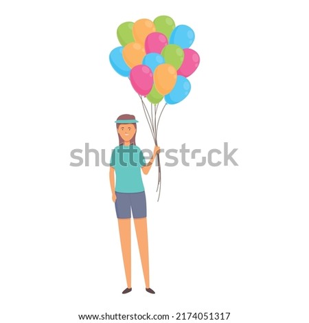 Sport woman balloon seller icon cartoon vector. Street sales. Selling kid