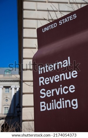 Washington DC, Internal Revenue Service Building sign