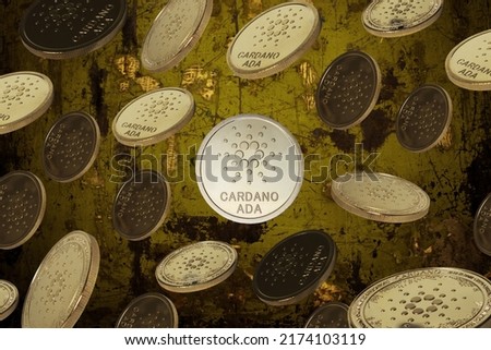 Cardano coins over grunged background