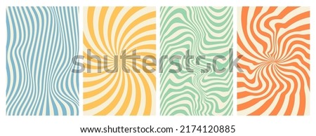 Groovy hippie 70s backgrounds. Waves, swirl, twirl pattern. Twisted and distorted vector texture in trendy retro psychedelic style. Y2k aesthetic. Royalty-Free Stock Photo #2174120885