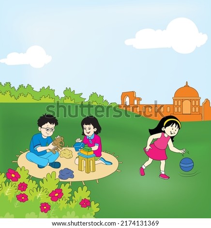 Vector illustration of Happy cute boy and girl playing in playground
