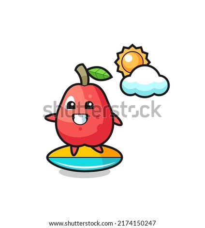 Illustration of water apple cartoon do surfing on the beach , cute style design for t shirt, sticker, logo element