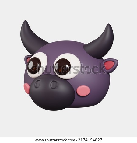 Buffalo Face Side View Isolated on White Background. Cute Cartoon Animal Head. 3D Render Illustration