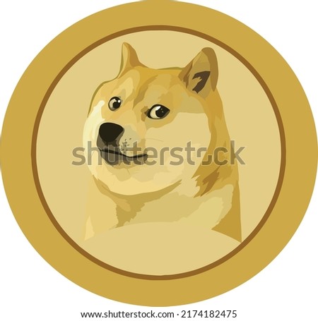 Dogecoin DOGE cryptocurrency isolated on white background, Face of the Shiba Inu dog on coin,  Vector illustration.