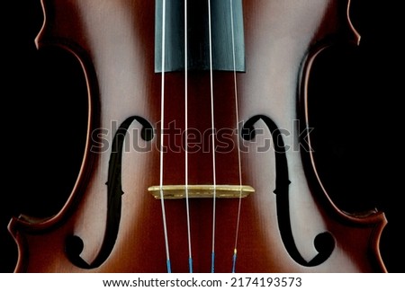 Middle sect5ion of violin isolated against a black background