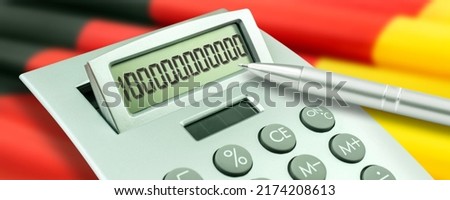 Calculater 100 Milliarden Euro with German flag and pencil Royalty-Free Stock Photo #2174208613