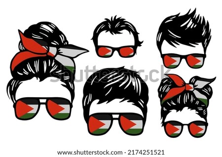 Family clip art set in colors of national flag on white background. Palestinian National Authority