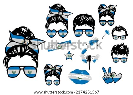 Family sublimation pack in colors of national flag on white background. El Salvador
