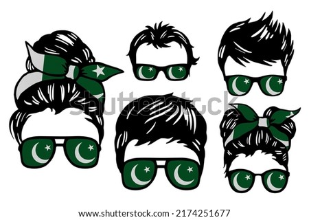 Family clip art set in colors of national flag on white background. Pakistan