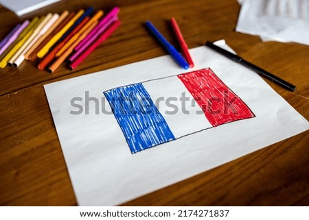 France flag on drawn on paper.