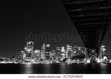 Sydney skyline, long exposure night photography.