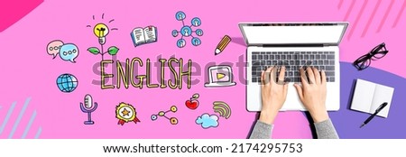 Learning English concept with person using a laptop computer