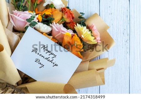 Happy Friendship Day Card With Mixed Flower Bouquet Royalty-Free Stock Photo #2174318499