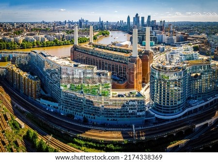 Aerial view of Battersea Power Station in London, UK Royalty-Free Stock Photo #2174338369