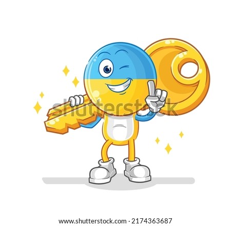 the ukraine flag head carry the key mascot. cartoon vector