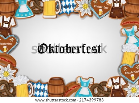 oktoberfest background with gingerbread cookies frame Royalty-Free Stock Photo #2174399783
