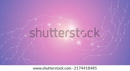 Abstract background with molecular structure from freehand sketch lines. Connection to the global network. Technology banner template. Neural connections of the brain.