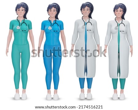 3d render. Cartoon character  woman doctor wears  uniform. Medical clip art isolated on background. Health care consultation, medical science
