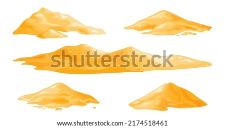Pile of sand in cartoon, sandy dune in desert or at beach. Heap of building material. Vector illustration. Royalty-Free Stock Photo #2174518461