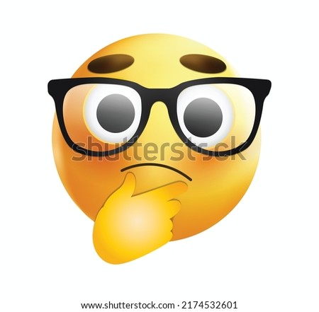 High quality emoticon on white background. Thinking Emoji. Yellow face thinking emoticon vector illustration. 