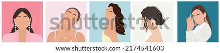 Different women with beautiful jewellery on colorful background