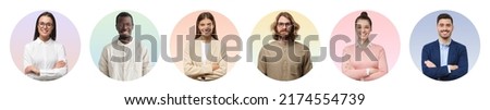 Set of portraits and faces of casual business team of various smiling executive people for userpic and profile picture
