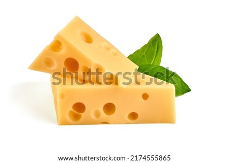 Swiss cheese triangles, isolated on white background Royalty-Free Stock Photo #2174555865