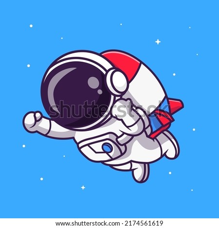Cute Astronaut Flying With Rocket Cartoon Vector Icon Illustration. Science Technology Icon Concept Isolated Premium Vector. Flat Cartoon Style
