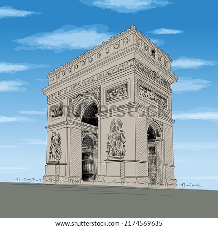 Triumphal Arch in Paris France. Color pencil sketch Royalty-Free Stock Photo #2174569685