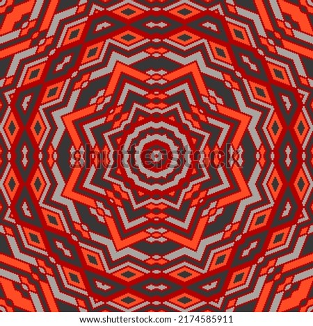 Red black geometric vector seamless pattern fashionable tile mandala print design.