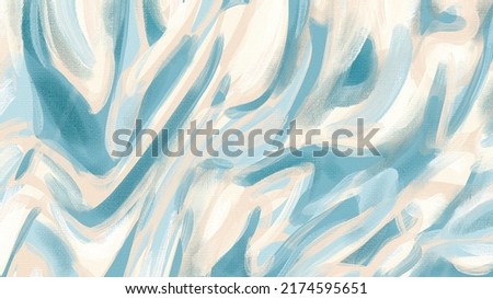 Teal canvas artwork, abstract paint strokes, acrylic painting, calming artistic texture. Brush daubs and smears grungy background, extra large hand painted beige pattern