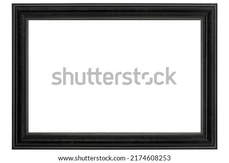 Antique Dark Black Classic Old Vintage Wooden mockup canvas frame isolated on white background. Blank and diverse subject moulding baguette. Design element. use for paintings, mirrors or photo.